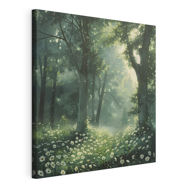 Canvas Schilderijen Bos met bomen en bloemen