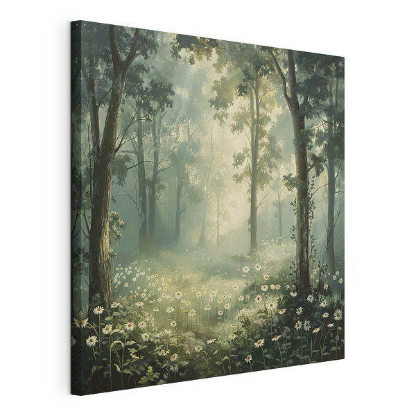 Bos met bloemen en bomen Canvas Schilderijen Bos met bloemen en bomen