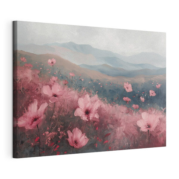 Veld met roze bloemen Canvas Schilderijen Veld met roze bloemen