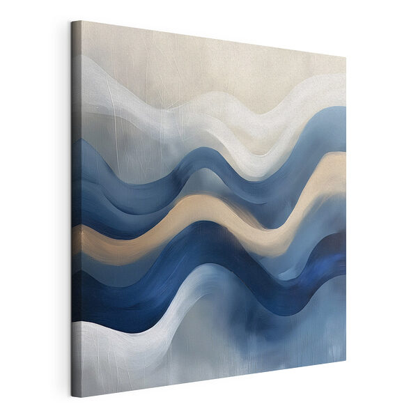Canvas Schilderijen Blauwe en witte golvende lijnen