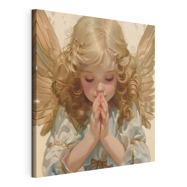 Canvas Schilderijen Kind met blond haar en vleugels bidt