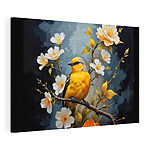 Canvas Schilderijen Vogel op een tak met bloemen