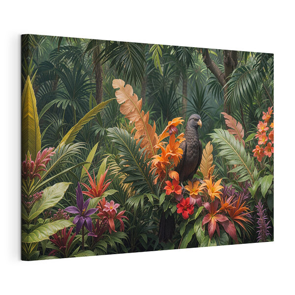 Canvas Schilderijen Vogel zittend op een bloem