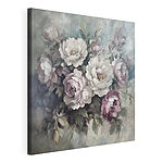 Canvas Schilderijen Schilderij van bloemen op een blauwe achtergrond