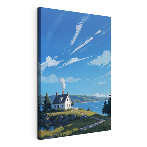 Huis op een heuvel aan het water Canvas Schilderijen Huis op een heuvel aan het water