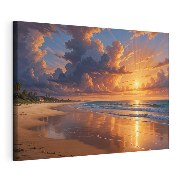 Zonsondergang boven een strand Canvas Schilderijen Zonsondergang boven een strand