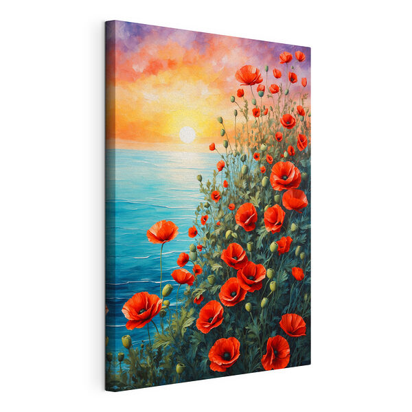 Schilderij van rode bloemen en water Canvas Schilderijen Schilderij van rode bloemen en water