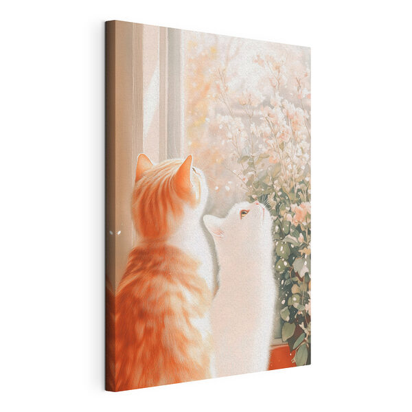 Canvas Schilderijen Twee katten kijken uit een raam