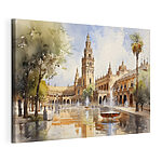 Canvas Schilderijen Waterfontein voor een gebouw