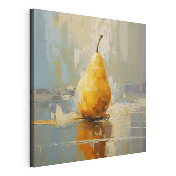Gele peer op een reflecterend oppervlak Canvas Schilderijen Gele peer op een reflecterend oppervlak