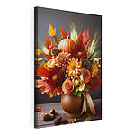 Canvas Schilderijen Vaas met bloemen en pompoenen