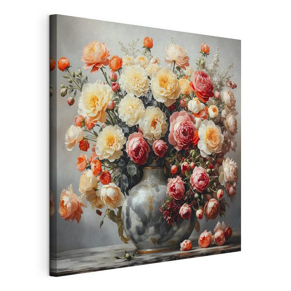 Canvas Schilderijen Vaas met bloemen op een tafel