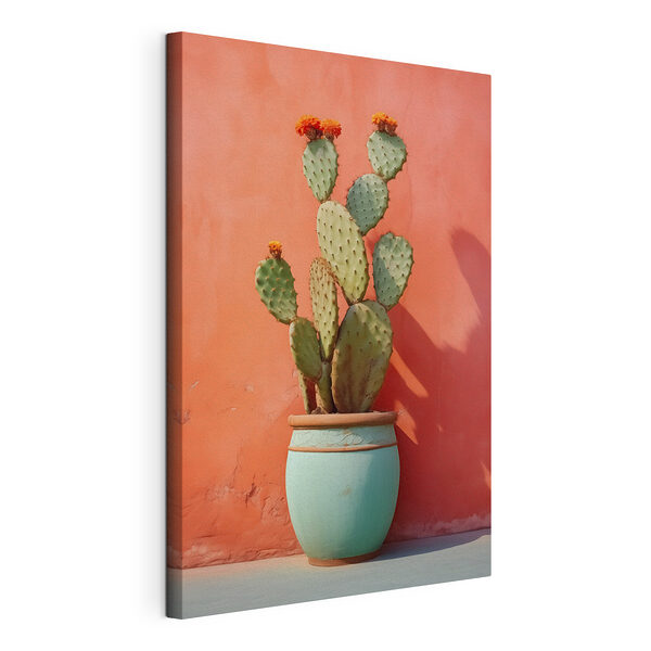 Cactus in een pot tegen een muur Canvas Schilderijen Cactus in een pot tegen een muur