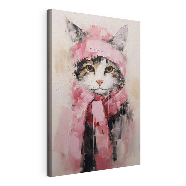 Schilderij van een kat met sjaal Canvas Schilderijen Schilderij van een kat met sjaal