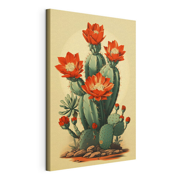 Cactus met rode bloemen Canvas Schilderijen Cactus met rode bloemen