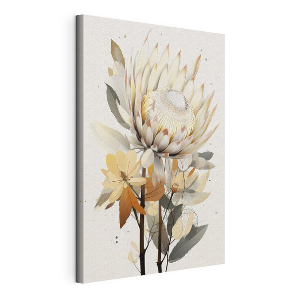 Canvas Schilderijen Bloem met bladeren en een witte bloem