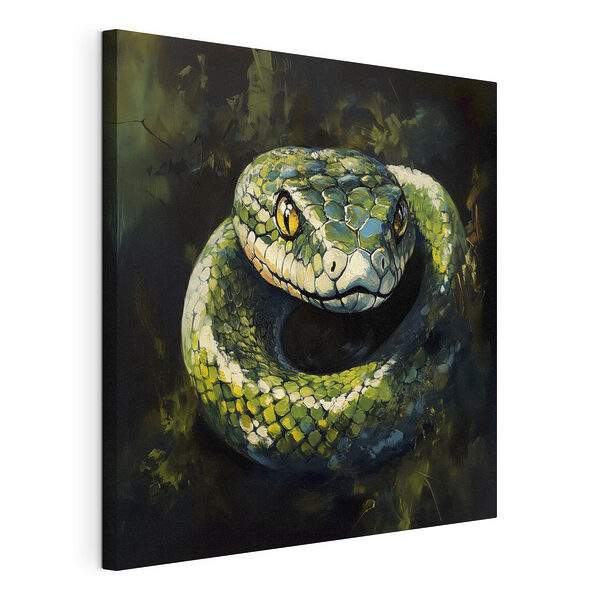 Canvas Schilderijen Groene slang met gele ogen