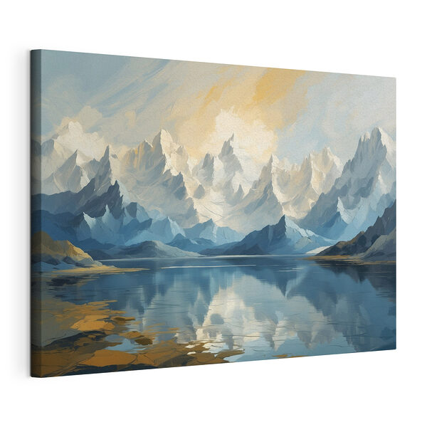 Meer met bergen en wolken Canvas Schilderijen Meer met bergen en wolken