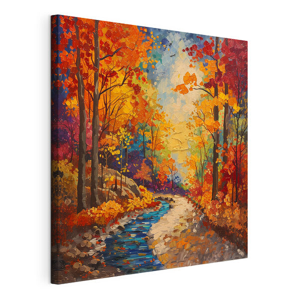 Schilderij van een rivier die door een bos stroomt Canvas Schilderijen Schilderij van een rivier die door een bos stroomt
