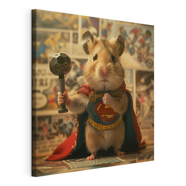 Canvas Schilderijen Hamster met cape en hamer