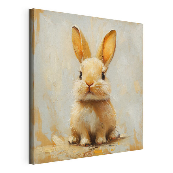 Canvas Schilderijen Pluizig konijntje op canvas achtergrond
