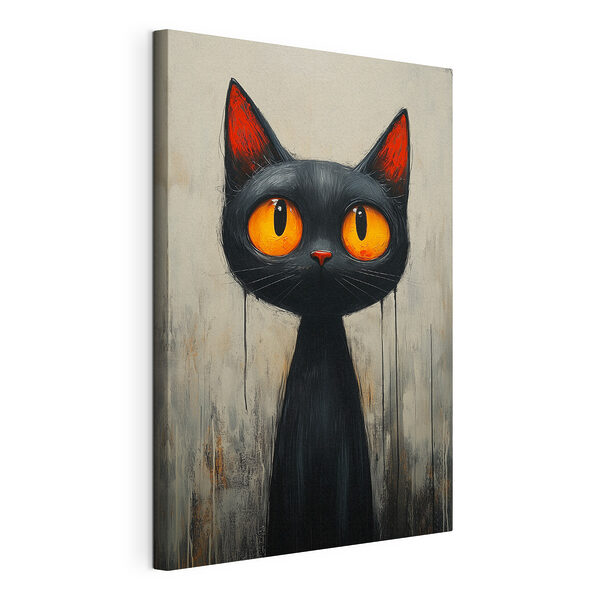 Zwarte kat met oranje ogen Canvas Schilderijen Zwarte kat met oranje ogen
