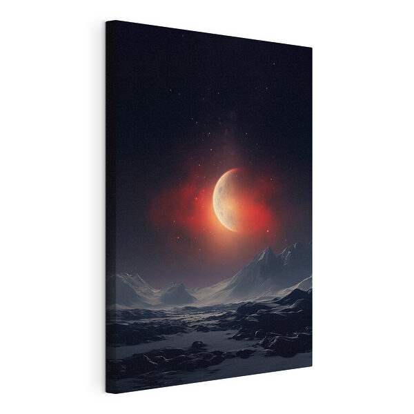 Canvas Schilderijen Maan aan de hemel boven bergen