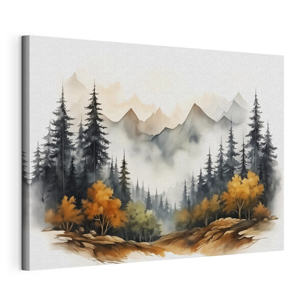 Schilderij van een bos en bergen Canvas Schilderijen Schilderij van een bos en bergen