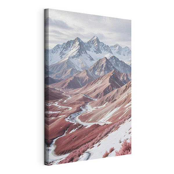 Besneeuwde bergen met een kronkelige weg Canvas Schilderijen Besneeuwde bergen met een kronkelige weg