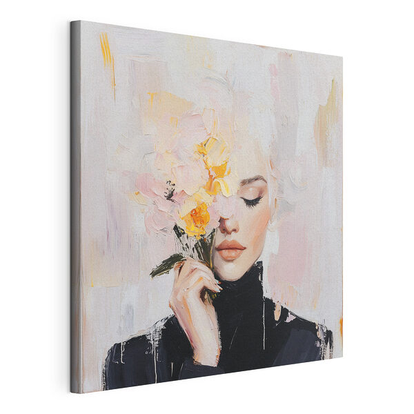 Canvas Schilderijen Schilderij van een vrouw met bloemen