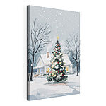 Canvas Schilderijen Kerstboom voor een huis