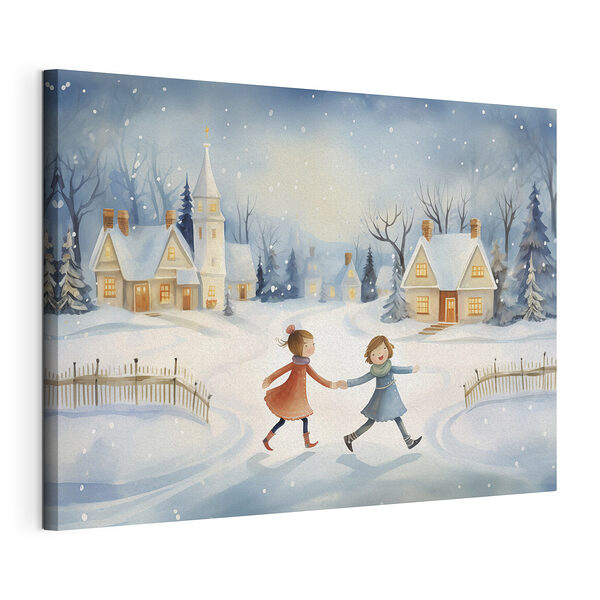 Een paar meisjes wandelen in de sneeuw Canvas Schilderijen Een paar meisjes wandelen in de sneeuw