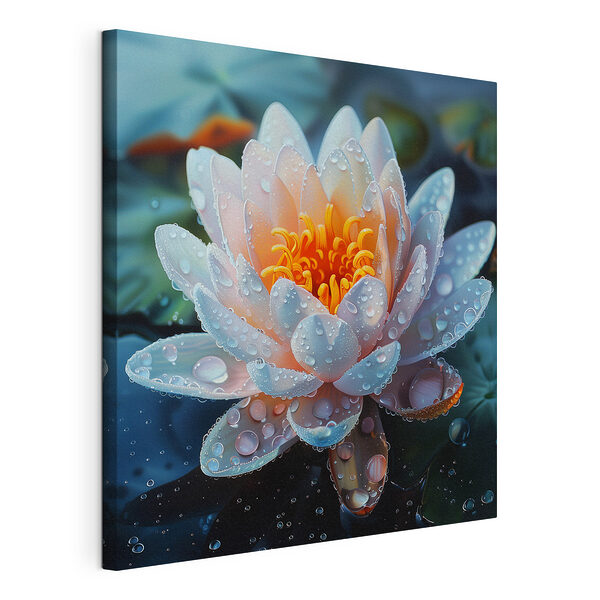 Witte bloem met waterdruppels erop Canvas Schilderijen Witte bloem met waterdruppels erop