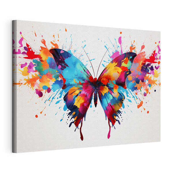 Kleurrijke vlinder met verfspatten Canvas Schilderijen Kleurrijke vlinder met verfspatten