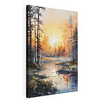 Canvas Schilderijen Aquarel van een rivier met bomen en planten
