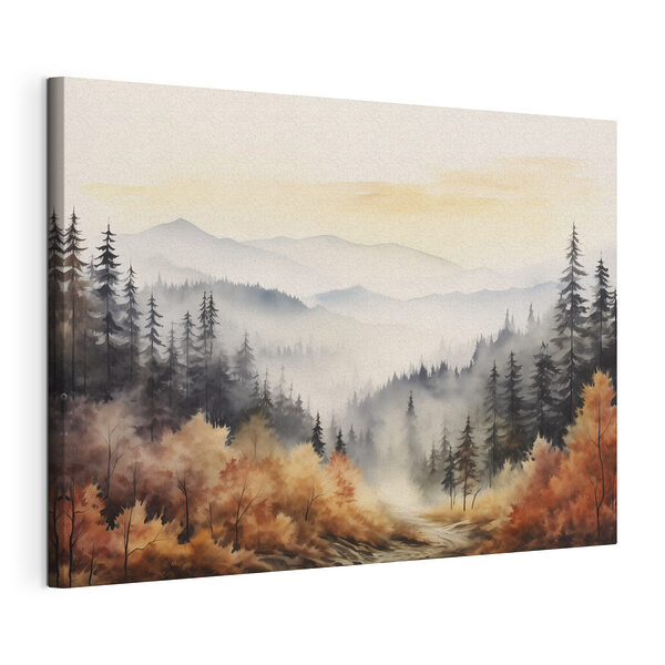 Boslandschap met mist Canvas Schilderijen Boslandschap met mist