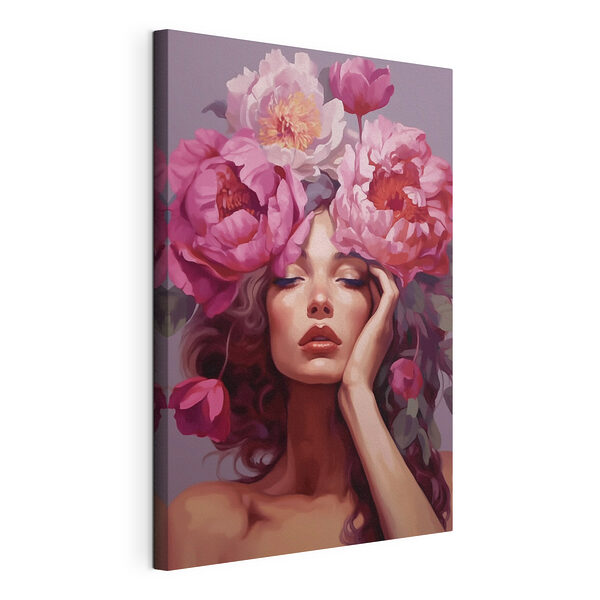 Canvas Schilderijen Vrouw met bloemen op haar hoofd