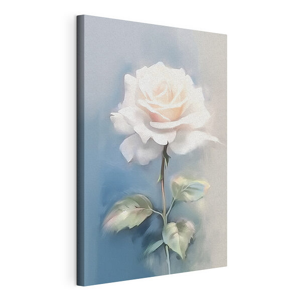 Witte roos met groene bladeren Canvas Schilderijen Witte roos met groene bladeren