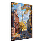 Canvas Schilderijen Straat met gebouwen en bomen