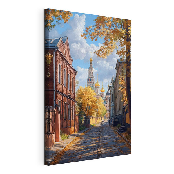 Canvas Schilderijen Straat met gebouwen en bomen