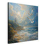 Canvas Schilderijen Schilderij van vogels vliegend over een strand