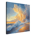 Canvas Schilderijen Golven die neerstorten op het strand