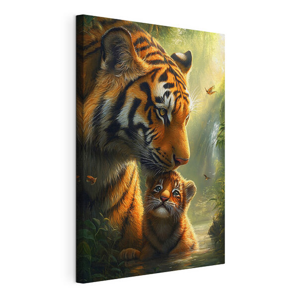 Tijger en welp in de jungle Canvas Schilderijen Tijger en welp in de jungle