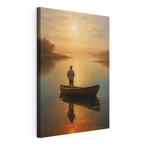 Canvas Schilderijen Man in boot op meer