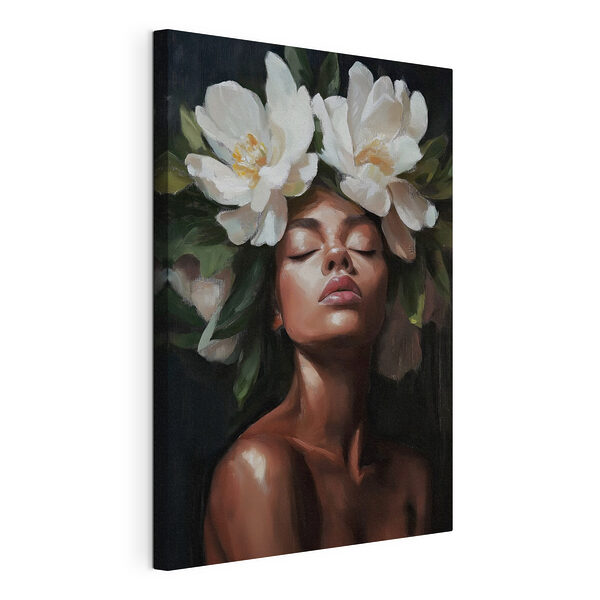 Canvas Schilderijen Vrouw met bloemen in haar haar