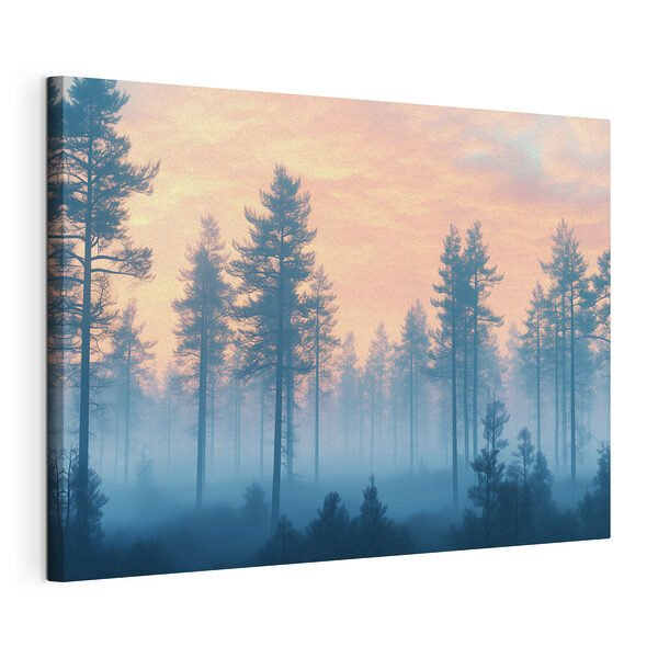 Mistig bos met bomen Canvas Schilderijen Mistig bos met bomen
