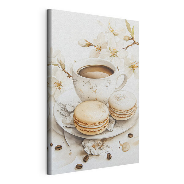 Kopje koffie en koekjes op een bord Canvas Schilderijen Kopje koffie en koekjes op een bord