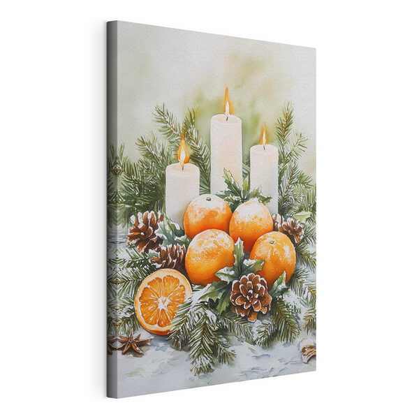 Canvas Schilderijen Schilderij van sinaasappels en kaarsen