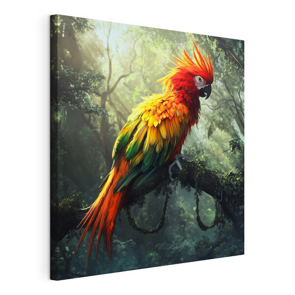 Canvas Schilderijen Kleurrijke vogel zittend op een boomtak