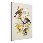 Canvas Schilderijen Twee vogels op een tak met bloemen